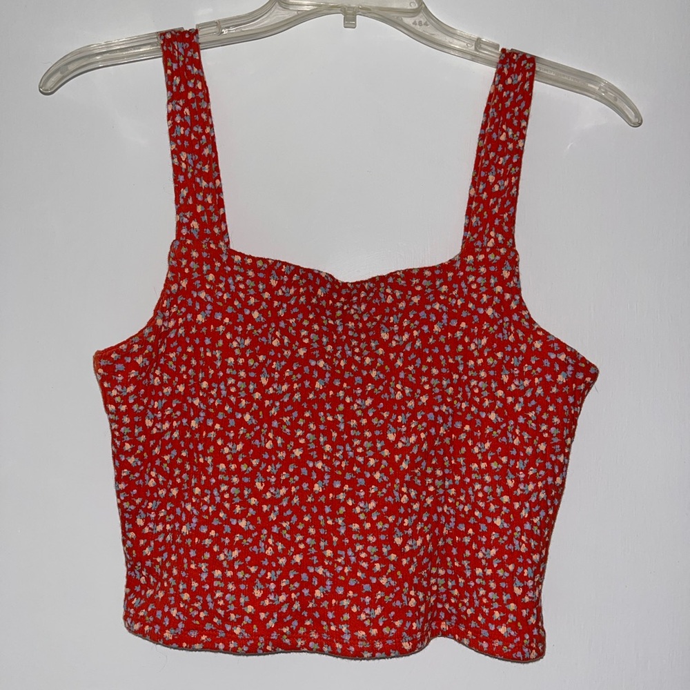 AE cropped knit floral tank top